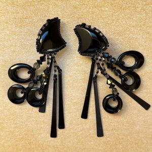 HANDMADE ARTISAN CHIPITA Earrings Clip Beaded Multi Material Dangle Western